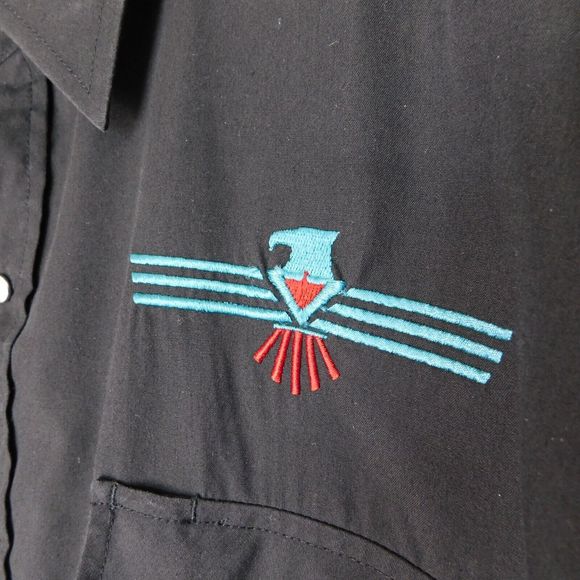 Plains Western Wear Pearl Snaps Shirt Adult XL Black Embroidered Thunderbird - Picture 4 of 9